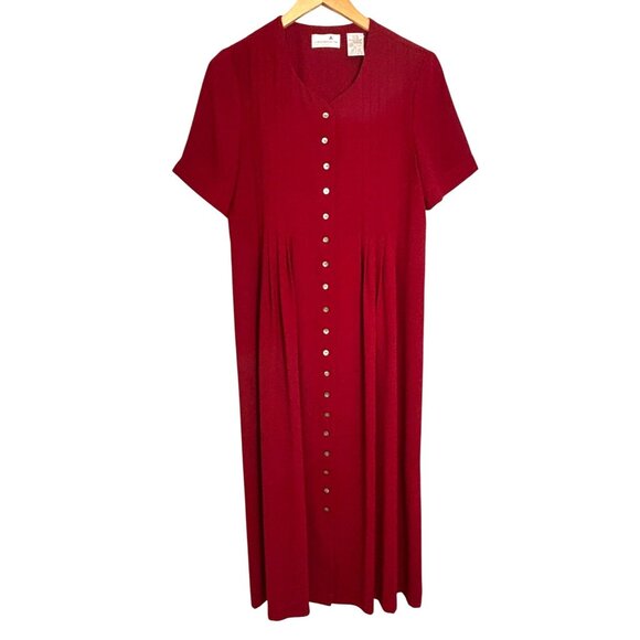 Vintage Liz Claiborne Petite Red Dress Size 8 Button Front Short Sleeve Tie Back - Picture 1 of 8